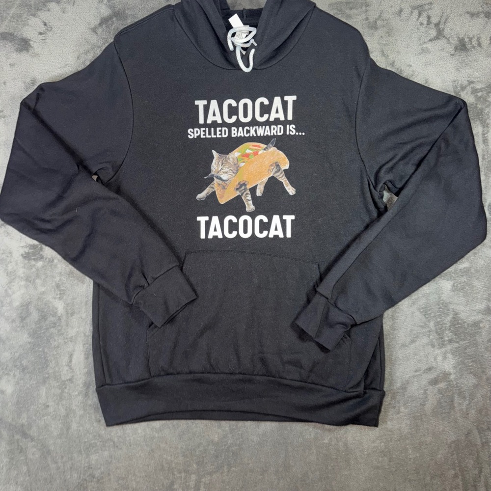 Unisex Medium Bella Canvas Hoodie Black Excellent Tacocat Graphic Sweatshirt